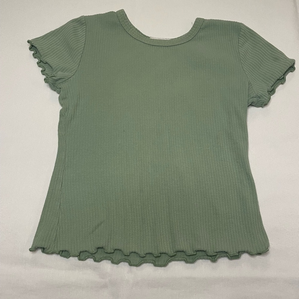 Green Ribbed Short Sleeve Top